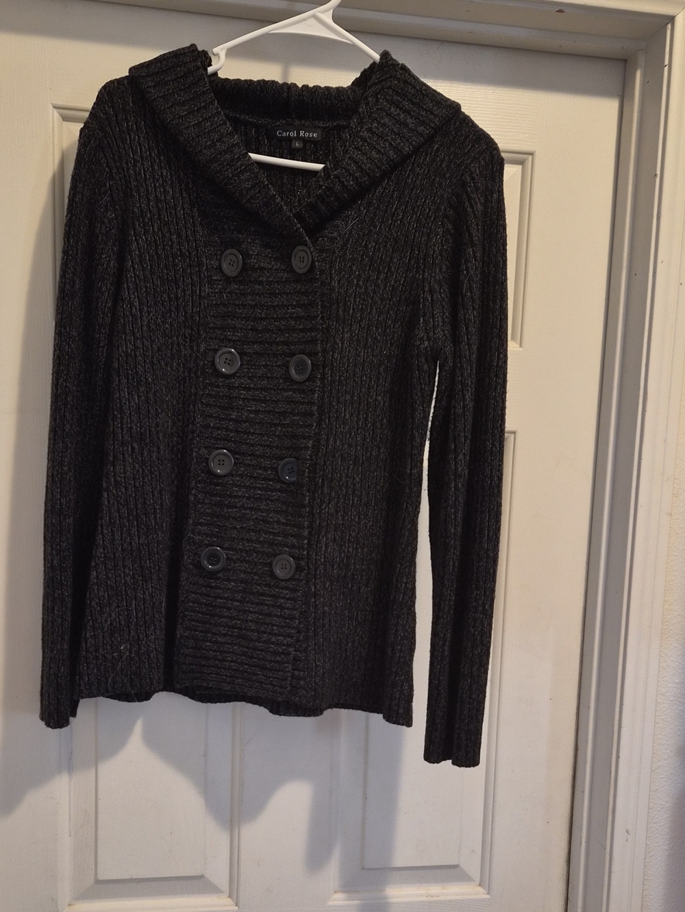 Carol Rose Double-Breasted Ribbed Knit Cardigan - Black